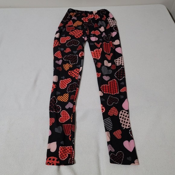 OS Leggings Heart Polka dot Valentines NWOT black red pink - Picture 3 of 10